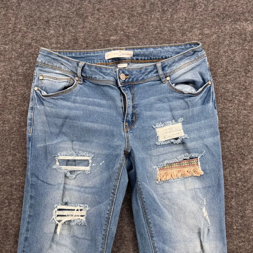 EST. 1946 Denim Womens Low Rise Straight Leg Distressed Boho Fringe Jeans Size 8